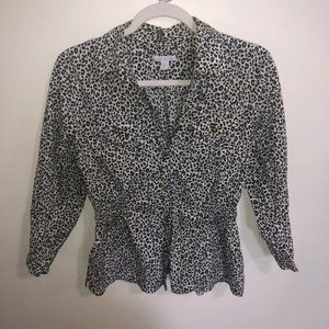 Charter club animal print button up top blouse elastic waist long sleeve size 14